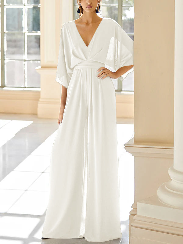 Chiffon V Neck Mother Of The Bride Pantsuits With Pockets
