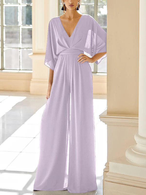 Chiffon V Neck Mother Of The Bride Pantsuits With Pockets