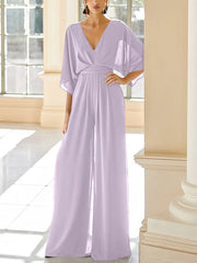 Chiffon V Neck Mother Of The Bride Pantsuits With Pockets