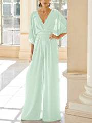Chiffon V Neck Mother Of The Bride Pantsuits With Pockets