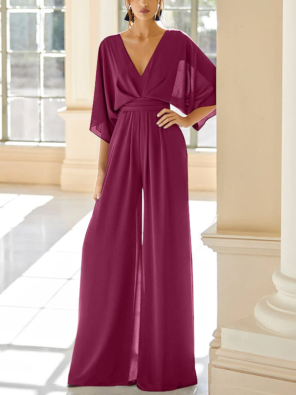 Chiffon V Neck Mother Of The Bride Pantsuits With Pockets