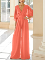 Chiffon V Neck Mother Of The Bride Pantsuits With Pockets