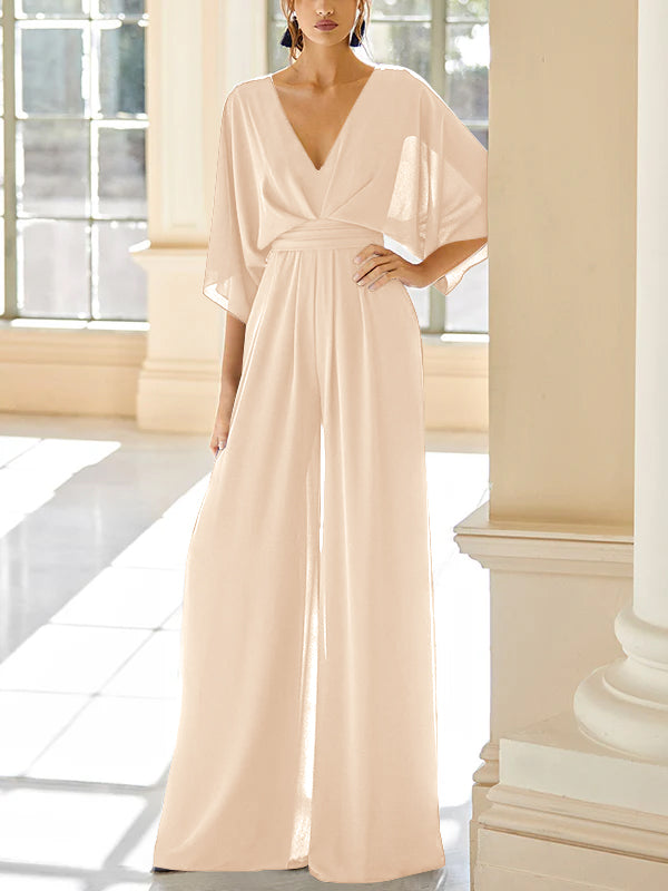 Chiffon V Neck Mother Of The Bride Pantsuits With Pockets