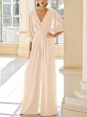 Chiffon V Neck Mother Of The Bride Pantsuits With Pockets