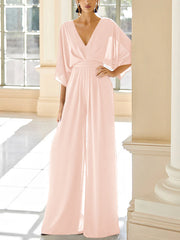 Chiffon V Neck Mother Of The Bride Pantsuits With Pockets