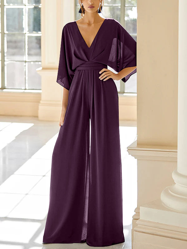 Chiffon V Neck Mother Of The Bride Pantsuits With Pockets