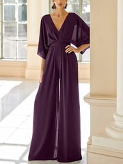 Chiffon V Neck Mother Of The Bride Pantsuits With Pockets