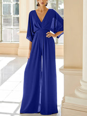 Chiffon V Neck Mother Of The Bride Pantsuits With Pockets