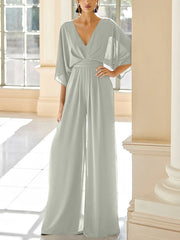 Chiffon V Neck Mother Of The Bride Pantsuits With Pockets