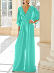 Chiffon V Neck Mother Of The Bride Pantsuits With Pockets