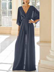 Chiffon V Neck Mother Of The Bride Pantsuits With Pockets