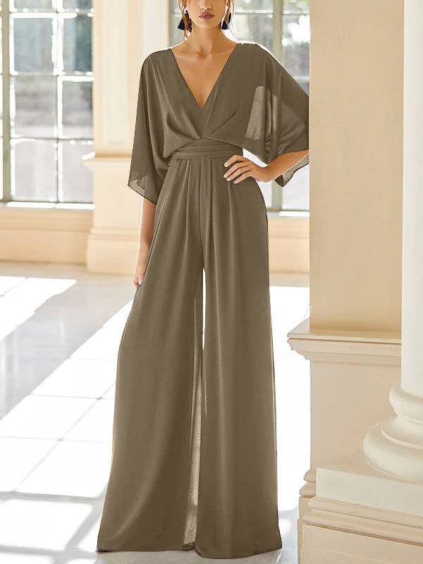 Chiffon V Neck Mother Of The Bride Pantsuits With Pockets