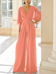 Chiffon V Neck Mother Of The Bride Pantsuits With Pockets
