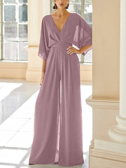 Chiffon V Neck Mother Of The Bride Pantsuits With Pockets