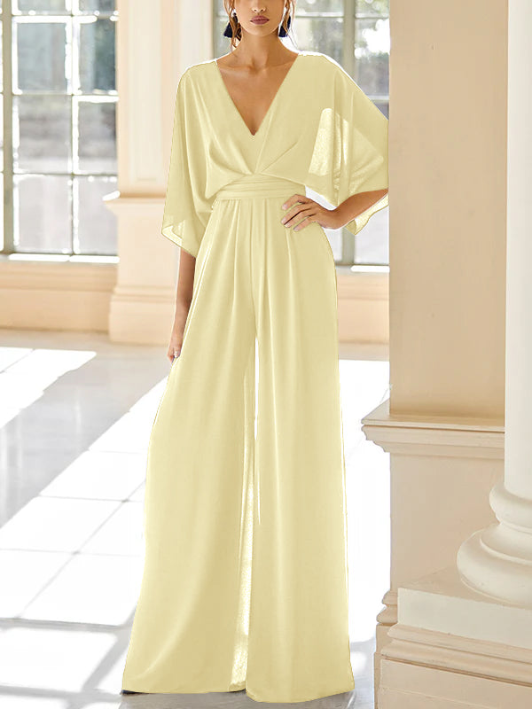 Chiffon V Neck Mother Of The Bride Pantsuits With Pockets