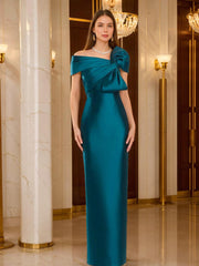 Sheath Column One Shoulder Floor Length Mother Of The Bride Dresses With Bow