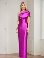 Sheath Column One Shoulder Sleeveless Floor Length Mother Of The Bride Dresses With Bowknot
