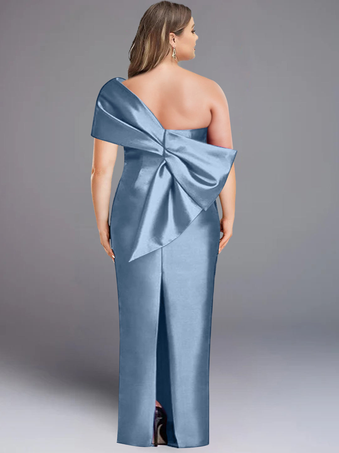 Sheath Column One Shoulder Sleeveless Floor Length Mother Of The Bride Dresses With Bowknot