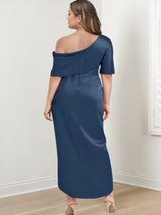 Sheath Column One Shoulder Short Sleeves Asymmetrical Mother Of The Bride Dresses With Ruffles