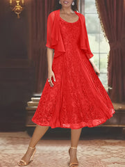 A Line Princess Scoop Half Sleeves Tea Length Mother Of The Bride Dresses With Appliques Wrap