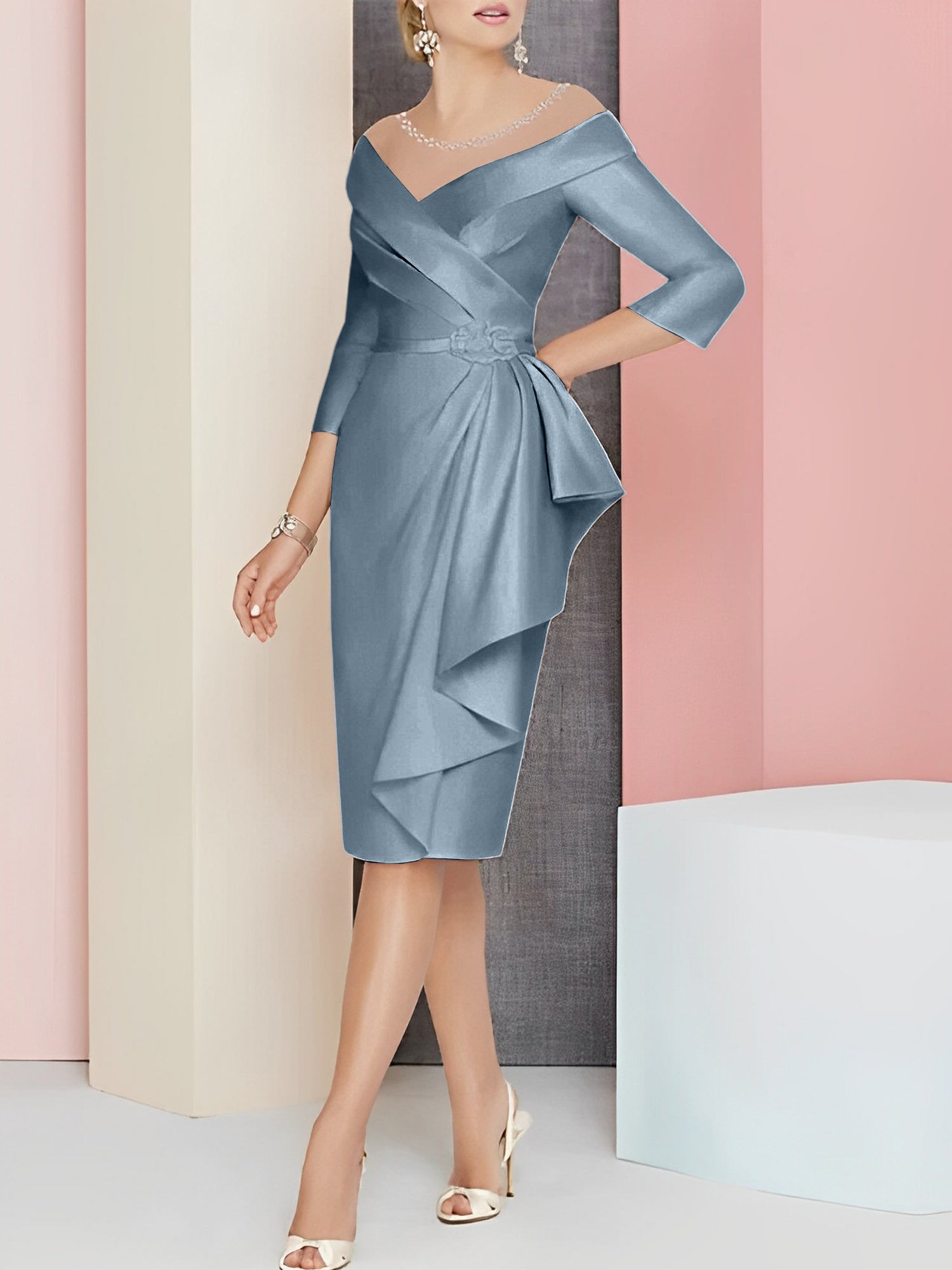 Sheath Column V Neck Knee Length Mother Of The Bride Dresses