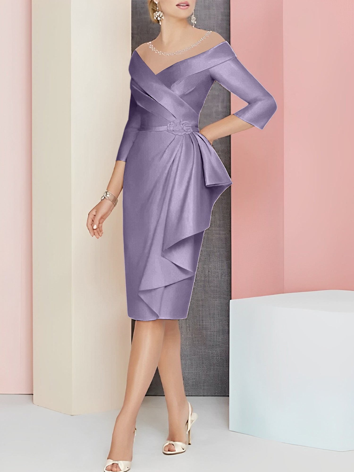 Sheath Column V Neck Knee Length Mother Of The Bride Dresses