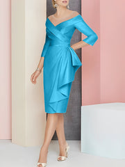 Sheath Column V Neck Knee Length Mother Of The Bride Dresses