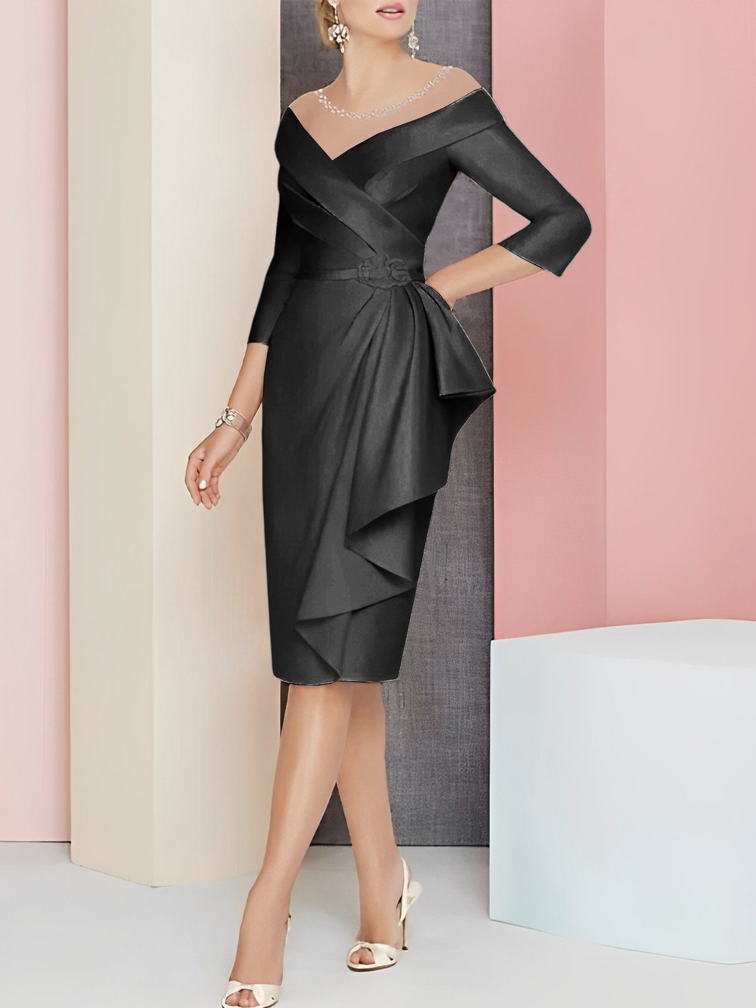 Sheath Column V Neck Knee Length Mother Of The Bride Dresses