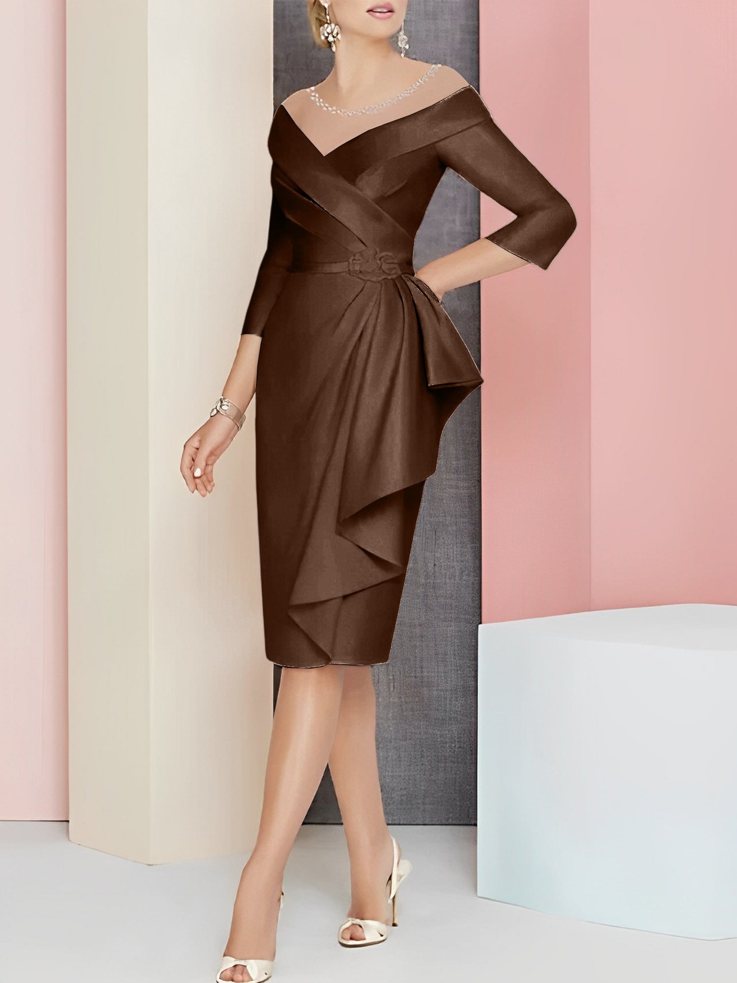 Sheath Column V Neck Knee Length Mother Of The Bride Dresses