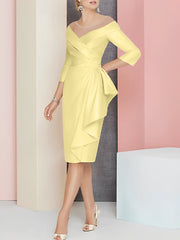 Sheath Column V Neck Knee Length Mother Of The Bride Dresses