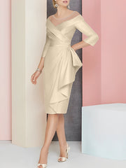 Sheath Column V Neck Knee Length Mother Of The Bride Dresses