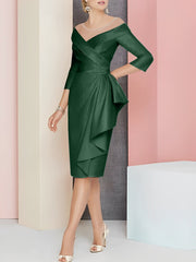 Sheath Column V Neck Knee Length Mother Of The Bride Dresses