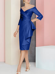 Sheath Column V Neck Knee Length Mother Of The Bride Dresses