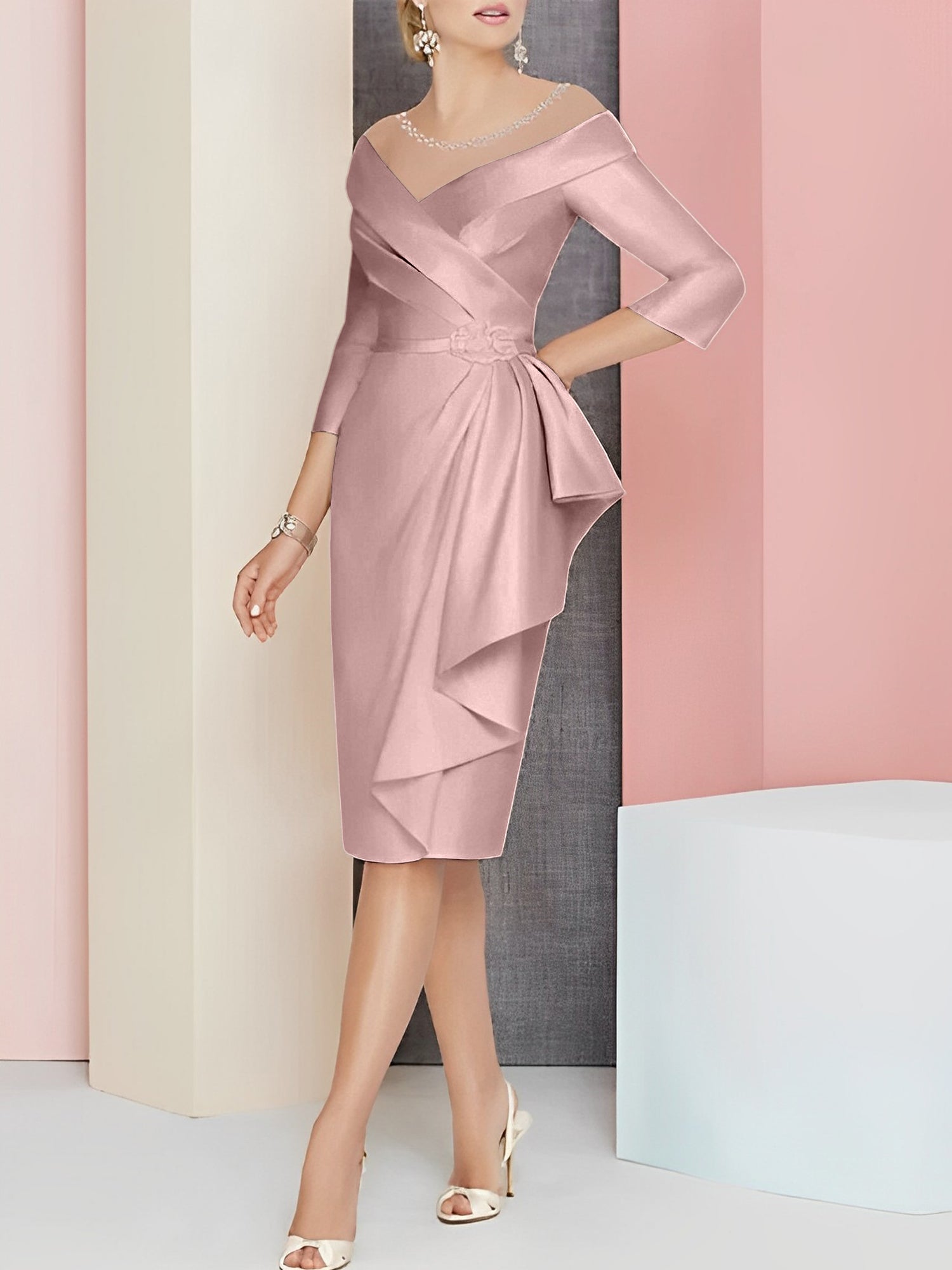 Sheath Column V Neck Knee Length Mother Of The Bride Dresses