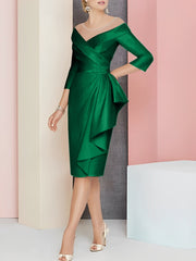 Sheath Column V Neck Knee Length Mother Of The Bride Dresses