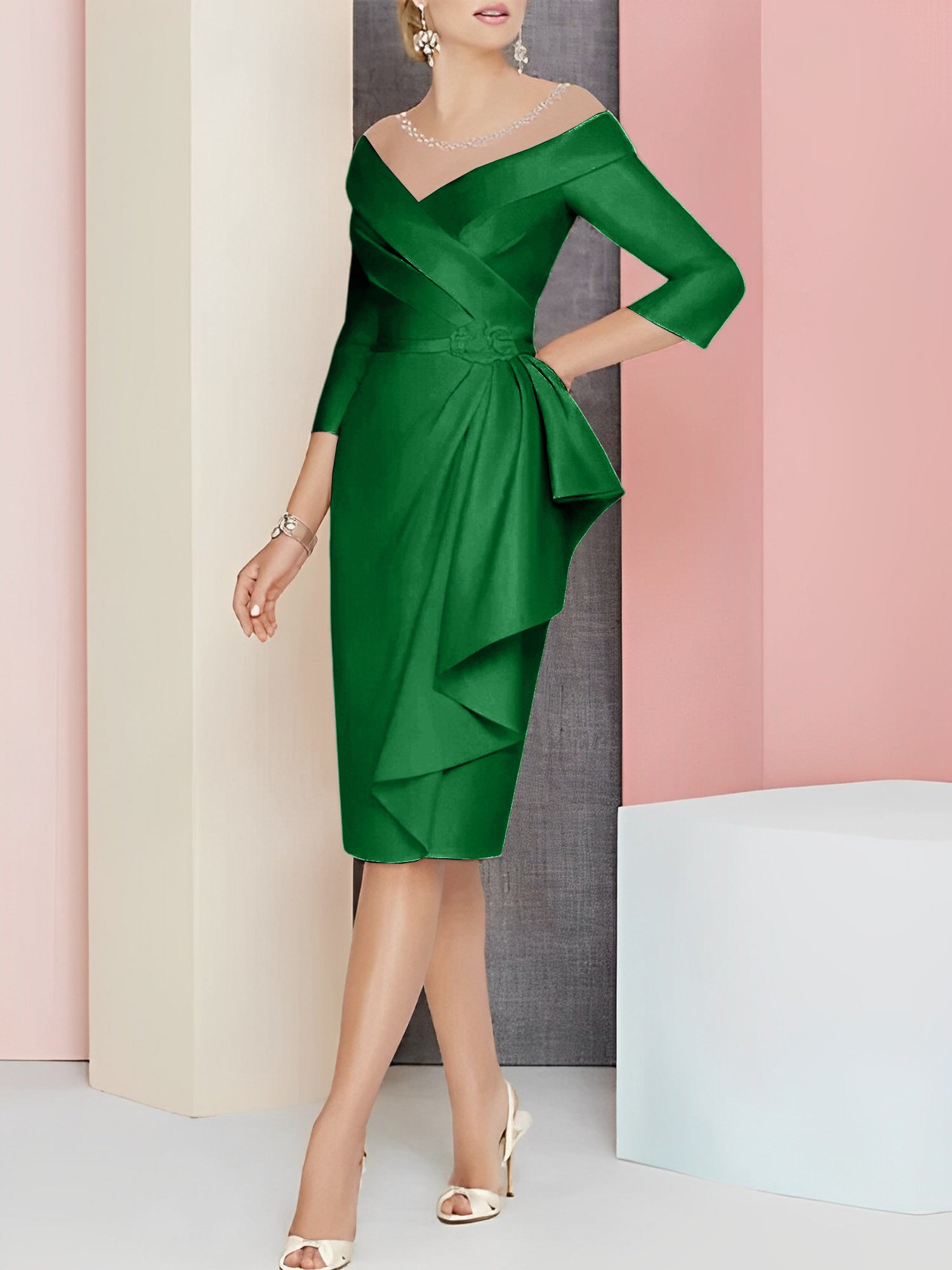 Sheath Column V Neck Knee Length Mother Of The Bride Dresses