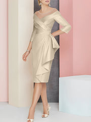 Sheath Column V Neck Knee Length Mother Of The Bride Dresses