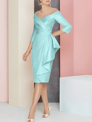 Sheath Column V Neck Knee Length Mother Of The Bride Dresses