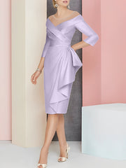 Sheath Column V Neck Knee Length Mother Of The Bride Dresses