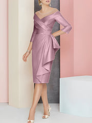 Sheath Column V Neck Knee Length Mother Of The Bride Dresses