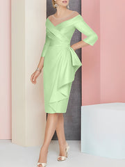 Sheath Column V Neck Knee Length Mother Of The Bride Dresses