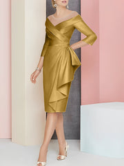 Sheath Column V Neck Knee Length Mother Of The Bride Dresses