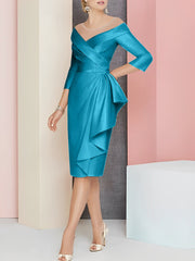 Sheath Column V Neck Knee Length Mother Of The Bride Dresses