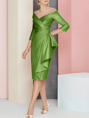 Sheath Column V Neck Knee Length Mother Of The Bride Dresses