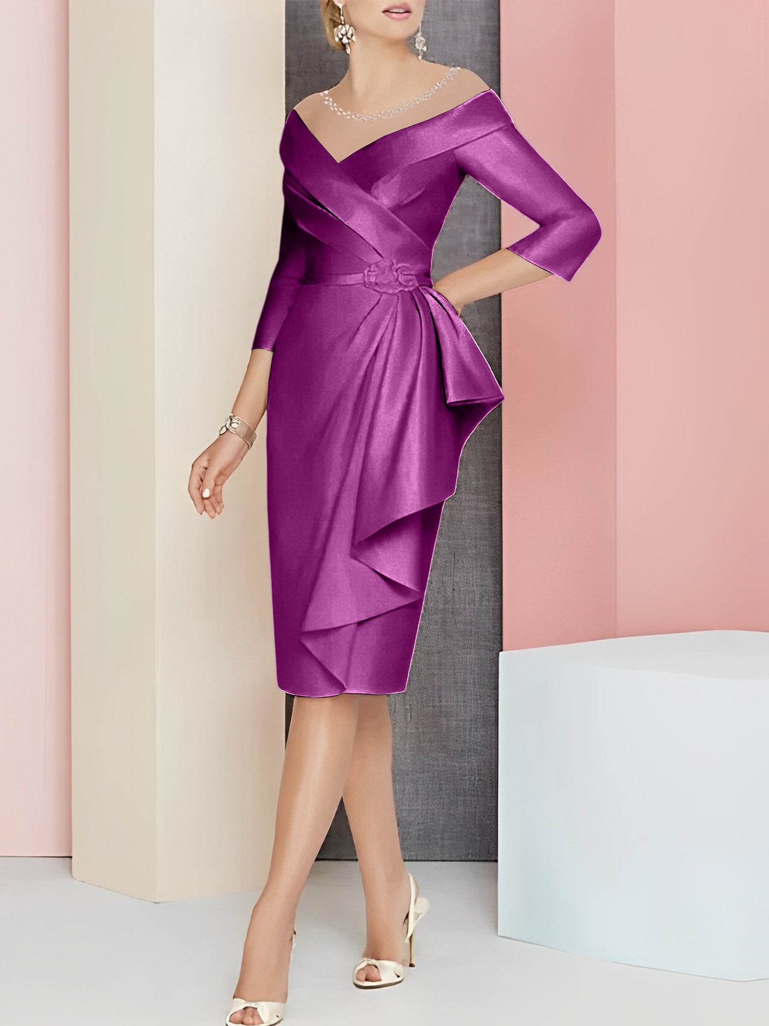 Sheath Column V Neck Knee Length Mother Of The Bride Dresses