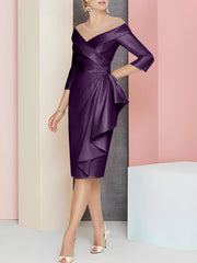 Sheath Column V Neck Knee Length Mother Of The Bride Dresses