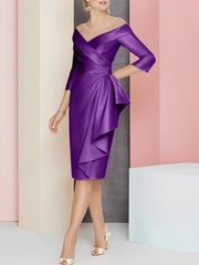Sheath Column V Neck Knee Length Mother Of The Bride Dresses