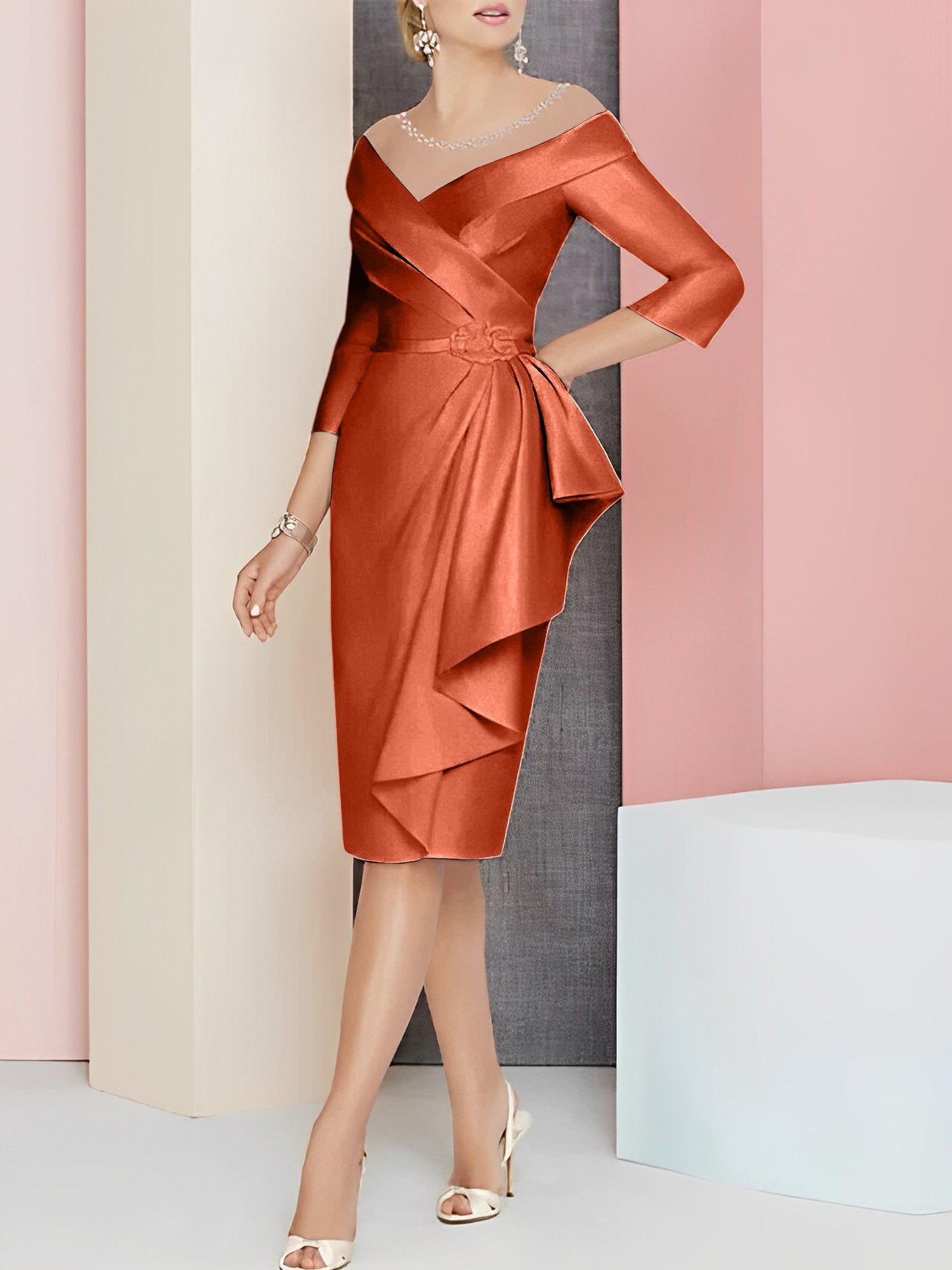 Sheath Column V Neck Knee Length Mother Of The Bride Dresses