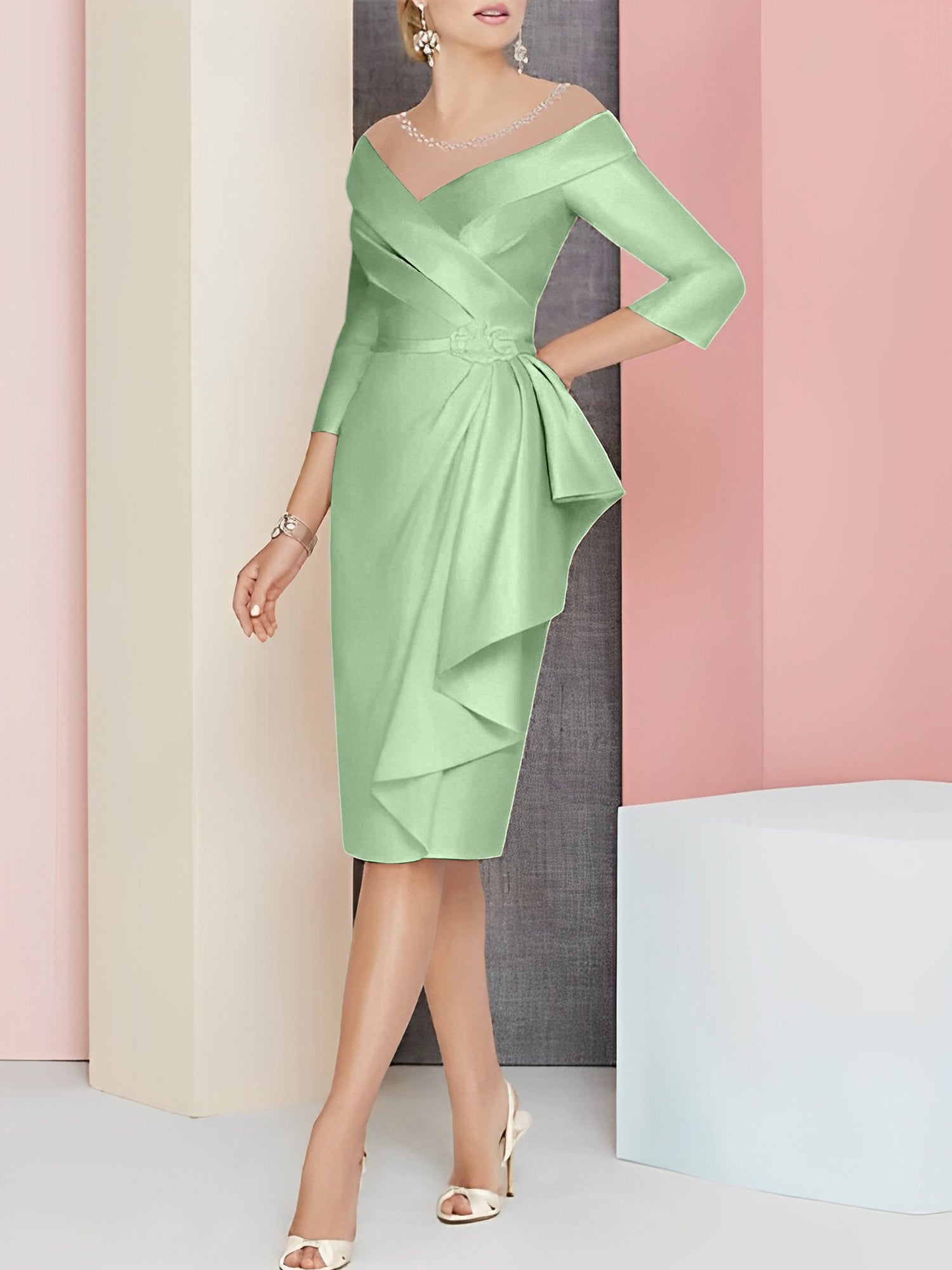 Sheath Column V Neck Knee Length Mother Of The Bride Dresses