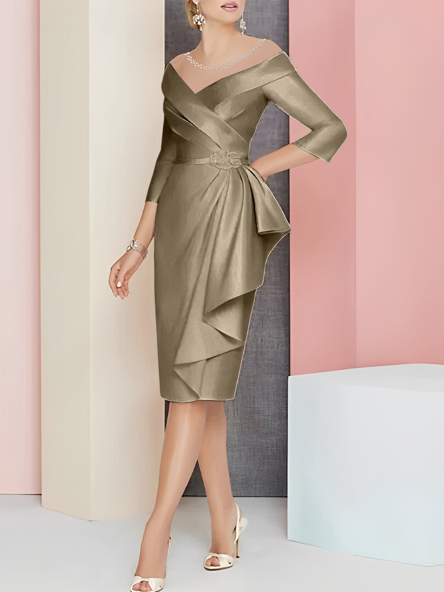 Sheath Column V Neck Knee Length Mother Of The Bride Dresses